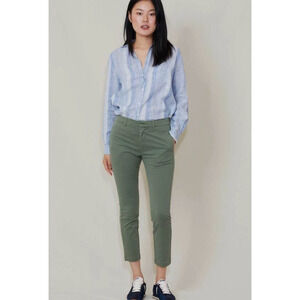 NWT Nili Lotan 6 Tel Aviv $395 Cotton Pants Stretch Mid Rise Crop Army Green